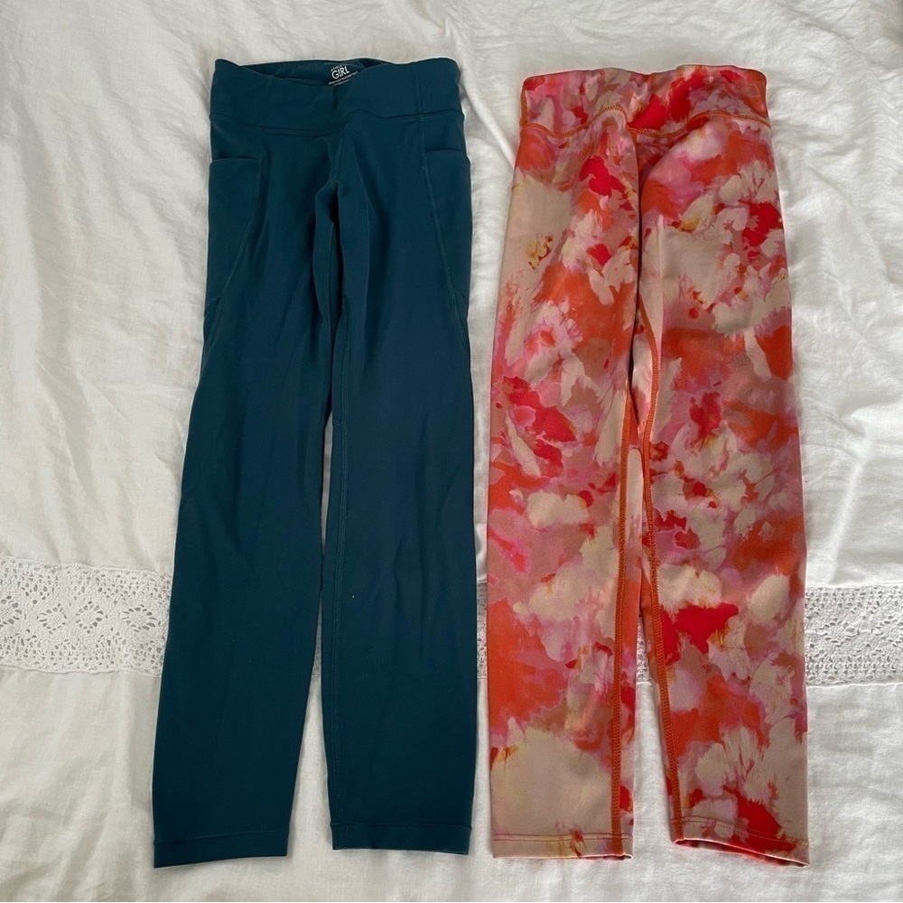 Athleta Girls/Zella MEDIUM (10 - 12) green orange Bottoms Leggings